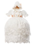 Rain Kids Baby Girls Ivory Puff Sleeve Headband 3 Pc Baptism Gown Set 6-12M - SophiasStyle.com